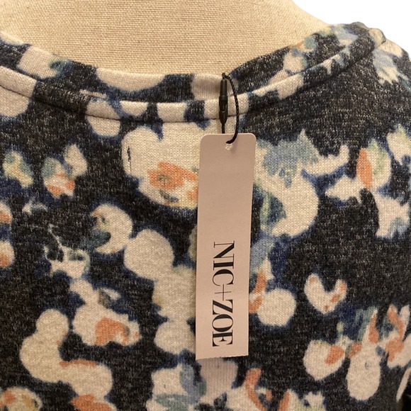 NWT Nic + Zoe Multicolored Floral V-Neck Long Sleeve Pullover Fleece Sweater XS - Picture 6 of 10